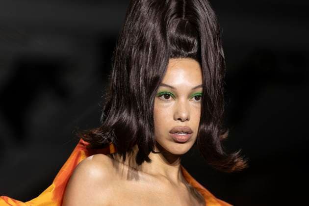 Christian Cowan runway show during New York Fashion Week Fall Winter 2025 Model walks runway during Christian Cowan show at New York Fashion Week Fall Winter 2025 at Glasshouse in New York. New collection by designer Cowan was inspired and is tribute to Abbie McLaughlin who passed away in 2024. New York New York United States Copyright: LevxRadin