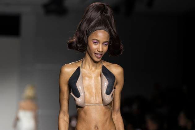 Christian Cowan runway show during New York Fashion Week Fall Winter 2025 Model walks runway during Christian Cowan show at New York Fashion Week Fall Winter 2025 at Glasshouse in New York. New collection by designer Cowan was inspired and is tribute to Abbie McLaughlin who passed away in 2024. New York New York United States Copyright: LevxRadin