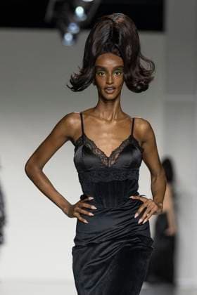 Christian Cowan runway show during New York Fashion Week Fall Winter 2025 Model walks runway during Christian Cowan show at New York Fashion Week Fall Winter 2025 at Glasshouse in New York. New collection by designer Cowan was inspired and is tribute to Abbie McLaughlin who passed away in 2024. New York New York United States Copyright: LevxRadin