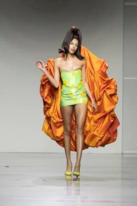 Christian Cowan runway show during New York Fashion Week Fall Winter 2025 Model walks runway during Christian Cowan show at New York Fashion Week Fall Winter 2025 at Glasshouse in New York. New collection by designer Cowan was inspired and is tribute to Abbie McLaughlin who passed away in 2024. New York New York United States Copyright: LevxRadin
