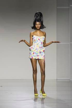 Christian Cowan runway show during New York Fashion Week Fall Winter 2025 Model walks runway during Christian Cowan show at New York Fashion Week Fall Winter 2025 at Glasshouse in New York. New collection by designer Cowan was inspired and is tribute to Abbie McLaughlin who passed away in 2024. New York New York United States Copyright: LevxRadin