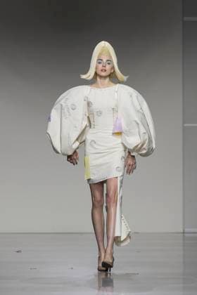 Christian Cowan runway show during New York Fashion Week Fall Winter 2025 Model walks runway during Christian Cowan show at New York Fashion Week Fall Winter 2025 at Glasshouse in New York. New collection by designer Cowan was inspired and is tribute to Abbie McLaughlin who passed away in 2024. New York New York United States Copyright: LevxRadin