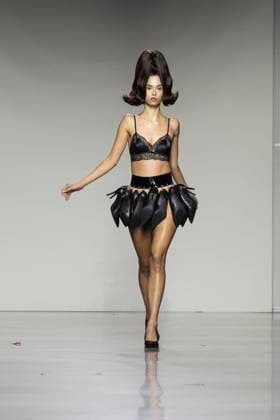 Christian Cowan runway show during New York Fashion Week Fall Winter 2025 Model walks runway during Christian Cowan show at New York Fashion Week Fall Winter 2025 at Glasshouse in New York. New collection by designer Cowan was inspired and is tribute to Abbie McLaughlin who passed away in 2024. New York New York United States Copyright: LevxRadin