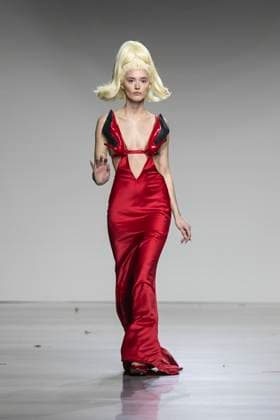 Christian Cowan runway show during New York Fashion Week Fall Winter 2025 Model walks runway during Christian Cowan show at New York Fashion Week Fall Winter 2025 at Glasshouse in New York. New collection by designer Cowan was inspired and is tribute to Abbie McLaughlin who passed away in 2024. New York New York United States Copyright: LevxRadin