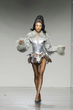 Christian Cowan runway show during New York Fashion Week Fall Winter 2025 Model walks runway during Christian Cowan show at New York Fashion Week Fall Winter 2025 at Glasshouse in New York. New collection by designer Cowan was inspired and is tribute to Abbie McLaughlin who passed away in 2024. New York New York United States Copyright: LevxRadin