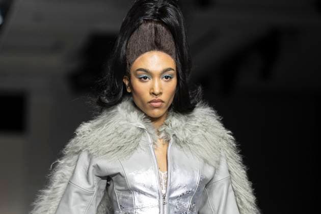 Christian Cowan runway show during New York Fashion Week Fall Winter 2025 Model walks runway during Christian Cowan show at New York Fashion Week Fall Winter 2025 at Glasshouse in New York. New collection by designer Cowan was inspired and is tribute to Abbie McLaughlin who passed away in 2024. New York New York United States Copyright: LevxRadin