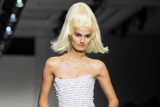 Christian Cowan runway show during New York Fashion Week Fall Winter 2025 Model walks runway during Christian Cowan show at New York Fashion Week Fall Winter 2025 at Glasshouse in New York. New collection by designer Cowan was inspired and is tribute to Abbie McLaughlin who passed away in 2024. New York New York United States Copyright: LevxRadin