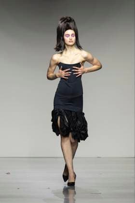 Christian Cowan runway show during New York Fashion Week Fall Winter 2025 Model walks runway during Christian Cowan show at New York Fashion Week Fall Winter 2025 at Glasshouse in New York. New collection by designer Cowan was inspired and is tribute to Abbie McLaughlin who passed away in 2024. New York New York United States Copyright: LevxRadin