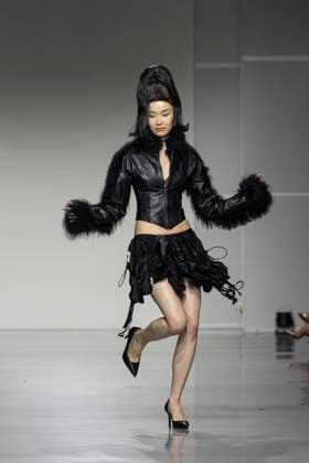 Christian Cowan runway show during New York Fashion Week Fall Winter 2025 Model walks runway during Christian Cowan show at New York Fashion Week Fall Winter 2025 at Glasshouse in New York. New collection by designer Cowan was inspired and is tribute to Abbie McLaughlin who passed away in 2024. New York New York United States Copyright: LevxRadin
