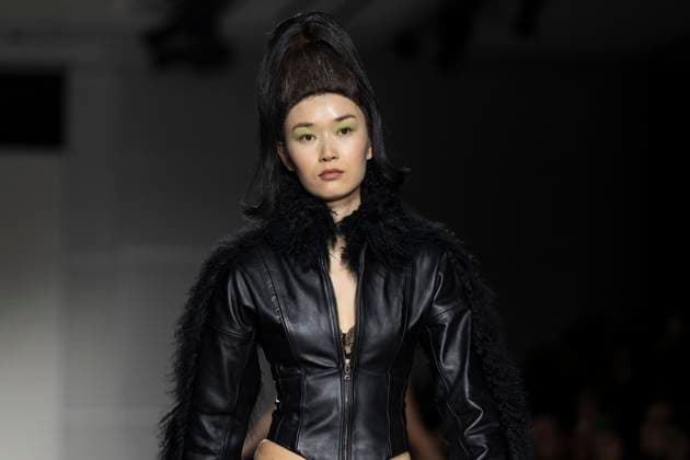 Christian Cowan runway show during New York Fashion Week Fall Winter 2025 Model walks runway during Christian Cowan show at New York Fashion Week Fall Winter 2025 at Glasshouse in New York. New collection by designer Cowan was inspired and is tribute to Abbie McLaughlin who passed away in 2024. New York New York United States Copyright: LevxRadin
