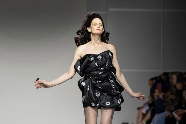 Christian Cowan runway show during New York Fashion Week Fall Winter 2025 Model walks runway during Christian Cowan show at New York Fashion Week Fall Winter 2025 at Glasshouse in New York. New collection by designer Cowan was inspired and is tribute to Abbie McLaughlin who passed away in 2024. New York New York United States Copyright: LevxRadin