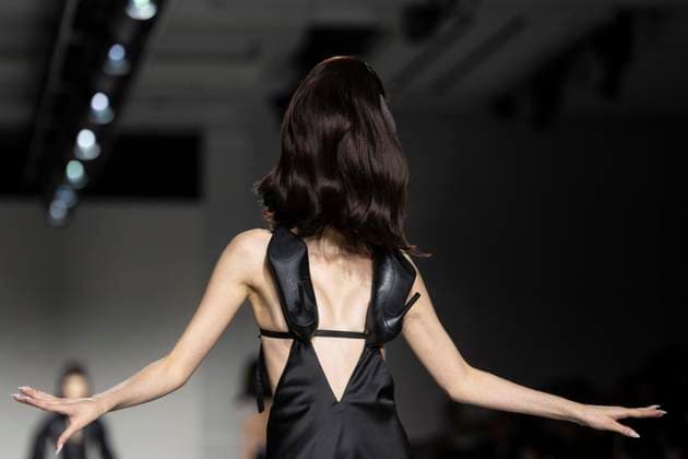 Christian Cowan runway show during New York Fashion Week Fall Winter 2025 Model walks runway during Christian Cowan show at New York Fashion Week Fall Winter 2025 at Glasshouse in New York. New collection by designer Cowan was inspired and is tribute to Abbie McLaughlin who passed away in 2024. New York New York United States Copyright: LevxRadin