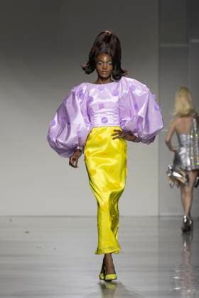 Christian Cowan runway show during New York Fashion Week Fall Winter 2025 Model walks runway during Christian Cowan show at New York Fashion Week Fall Winter 2025 at Glasshouse in New York. New collection by designer Cowan was inspired and is tribute to Abbie McLaughlin who passed away in 2024. New York New York United States Copyright: LevxRadin