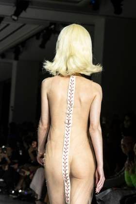 Christian Cowan runway show during New York Fashion Week Fall Winter 2025 Model walks runway during Christian Cowan show at New York Fashion Week Fall Winter 2025 at Glasshouse in New York. New collection by designer Cowan was inspired and is tribute to Abbie McLaughlin who passed away in 2024. New York New York United States Copyright: LevxRadin