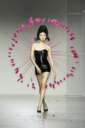 Christian Cowan runway show during New York Fashion Week Fall Winter 2025 Model walks runway during Christian Cowan show at New York Fashion Week Fall Winter 2025 at Glasshouse in New York. New collection by designer Cowan was inspired and is tribute to Abbie McLaughlin who passed away in 2024. New York New York United States Copyright: LevxRadin