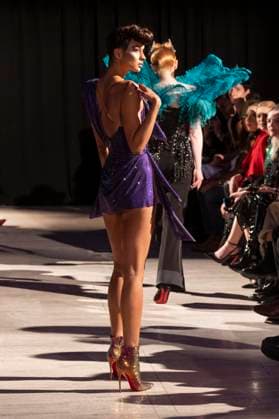 February 8, 2025, New York, New York, USA: Model walks runway for The Blonds show during New York Fashion Week Fall Winter 2025 at The FiDi Banking Hall in New York on February 8, 2025 New York USA - ZUMAr339 20250208_znp_r339_090 Copyright: xLevxRadinx