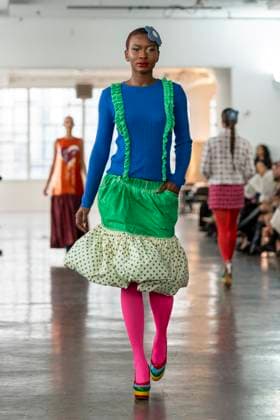A model wears clothes by Spanish designer Agatha Ruiz de la Prada in New York, United States, 09 February 2025. Spanish designer Agatha Ruiz de la Prada presents her 2025 collection !ACHTUNG: NUR REDAKTIONELLE NUTZUNG!  Copyright: xAngelxColmenaresx AME8810 20250209-55015953187_1