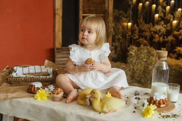 A little girl is sitting on the Easter table and playing with cute fluffy ducklings. The concept of celebrating happy Easter, model released, , 50395108.jpg, little, girl, sitting, table, quail, eggs, Easter, cupcakes, feeding, yellow, ducklings, concept, happy, emotion, event, fluffy, friendship, infant, joy, playing, room, surprise, interior, rustic, kitchen, kid, smile, tradition, happiness, child, home, celebrate, play, baby, dress, flower, little girl, chicken, animal, springtime, cute, celebrating RECORD DATE NOT STATED