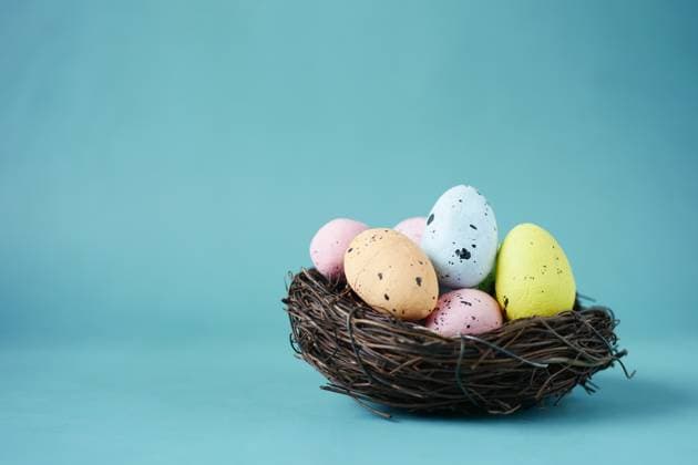Dotted Easter Eggs In Easter Basket Or Nest . , 50509844.jpg, egg, easter, idea, copy space, shell, april, creative, red, yellow, decorative, festive, eggs, green, many eggs, spring, store, season, celebration, basket, celebrate, concept, decoration, grunge, happy, feather, dotted, holiday, nest, old, ostern, retro, rustic RECORD DATE NOT STATED
