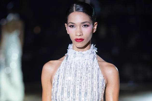 February 10, 2025, New York, New York, USA: A model walks runway for Pamella Roland runway show during New York Fashion Week Fall Winter 2025 at Rainbow Room at Rockefeller Center in New York on February 10, 2025 New York USA - ZUMAr339 20250210_znp_r339_093 Copyright: xLevxRadinx