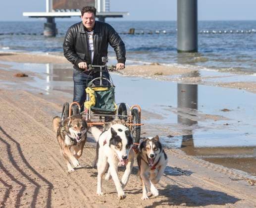 Francis Fulton Smith beim Schlittenhunderennen am 9. Maerz 2017 an der Seebruecke auf Usedom in Heringsdorf Mecklenburg-Vorpommern Deutschland *** Francis Fulton Smith at Sled dog racing on 9 March 2017 to the Seebruary corner at Usedom in Heringsdorf Mecklenburg Western Pomerania Germany