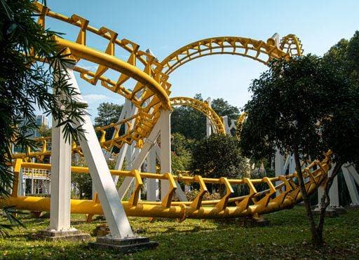 A roller coaster in an amusement park. 21832538 RECORD DATE NOT STATED