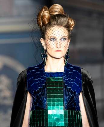 February 13, 2025, New York, New York, USA: Model walks runway for Zang Toi runway show during New York Fashion Week Fall Winter 2025 at Park Avenue Christian Church in New York on February 13, 2025. Zang Toi design for House of Toi includes dresses, shoes, accessories like bags, costume jewelry, belts and etc. New York USA - ZUMAr339 20250213_znp_r339_085 Copyright: xLevxRadinx