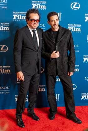 February 13, 2025, Santa Barbara, California, USA: Adrien Brody is greeted by Festival Executive Director Roger Durling as he arrives at the red carpet Thursday night to receive the Cinema Vanguard Award at the 40th annual Santa Barbara International Film Festival. Spotlighting their performances in Brady CorbetÃ¢â‚¬â ¢s THE BRUTALIST, BrodyÃ¢â‚¬â ¢s portrayal of Toth highlights an immigrantÃ¢â‚¬â ¢s struggle to overcome his war-torn past and rebuild his life in a Post-War America. Pearce, in contrast, delivers a chilling, domineering performance as a wealthy art patron whose vision of American modernity collides with TothÃ¢â‚¬â ¢s. The tension between the two not only drives the narrative but also symbolizes the larger struggle between inn - ZUMAa35_ 20250213_zaf_a35_021 Copyright: xDanielxA.xAndersonx