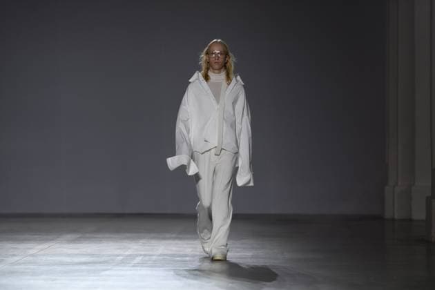 KYIV, UKRAINE - FEBRUARY 14, 2025 - A model walks the catwalk at the CHUPRINA fashion show during the Ukrainian Fashion Week FW25-26 at the Mystetskyi Arsenal National Art and Culture Museum Complex, Kyiv, capital of Ukraine. (Photo by Kirill Chubotin Ukrinform) CHUPRINA catwalk show at Ukrainian Fashion Week FW25-26  Copyright: xKirillxChubotinx