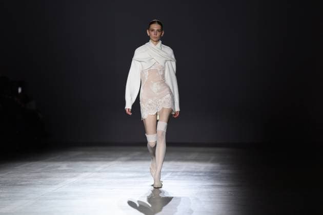 KYIV, UKRAINE - FEBRUARY 14, 2025 - A model walks the catwalk at the CHUPRINA fashion show during the Ukrainian Fashion Week FW25-26 at the Mystetskyi Arsenal National Art and Culture Museum Complex, Kyiv, capital of Ukraine. (Photo by Kirill Chubotin Ukrinform) CHUPRINA catwalk show at Ukrainian Fashion Week FW25-26  Copyright: xKirillxChubotinx
