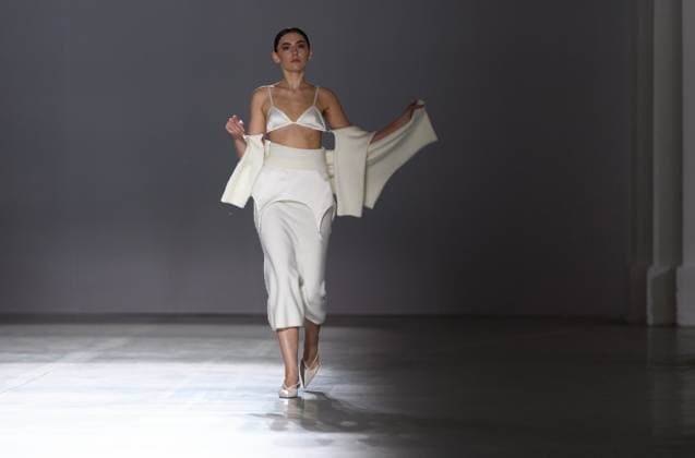 KYIV, UKRAINE - FEBRUARY 14, 2025 - A model walks the catwalk at the CHUPRINA fashion show during the Ukrainian Fashion Week FW25-26 at the Mystetskyi Arsenal National Art and Culture Museum Complex, Kyiv, capital of Ukraine. (Photo by Kirill Chubotin Ukrinform) CHUPRINA catwalk show at Ukrainian Fashion Week FW25-26  Copyright: xKirillxChubotinx