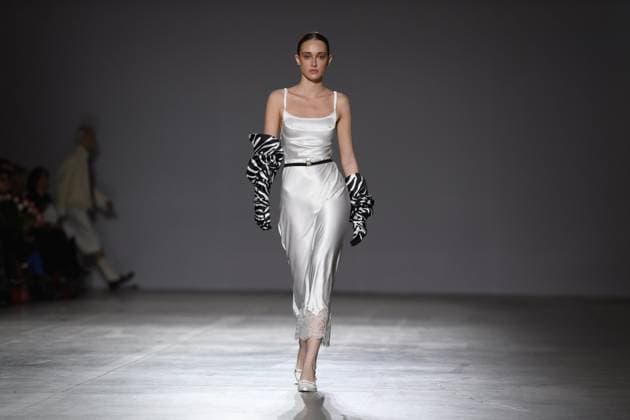 KYIV, UKRAINE - FEBRUARY 14, 2025 - A model walks the catwalk at the CHUPRINA fashion show during the Ukrainian Fashion Week FW25-26 at the Mystetskyi Arsenal National Art and Culture Museum Complex, Kyiv, capital of Ukraine. (Photo by Kirill Chubotin Ukrinform) CHUPRINA catwalk show at Ukrainian Fashion Week FW25-26  Copyright: xKirillxChubotinx