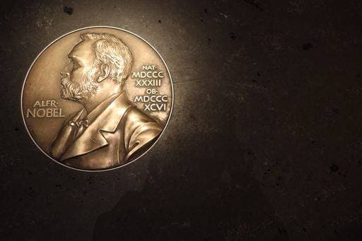 RECORD DATE NOT STATED Close-up of a copy of the Nobel Prize Medal. Photographed on the floor of the Nobel Museum in Old Town, Stockholm Sweden. 22819286