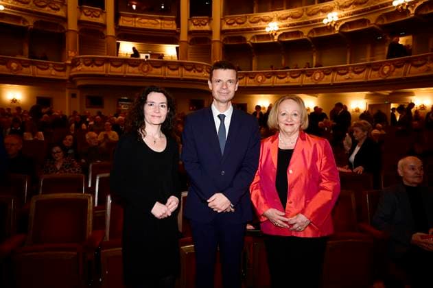 Constanze Geiert, Marko Bosnjak und Sabine Leutheusser-Schnarrenberger bei der Verleihung des Friedenspreis Dresden 2025 - International Peace Prize an den Europäischen Gerichtshof für Menschenrechte (EGMR) in der Semperoper. Dresden, 16.02.2025 Sachsen Germany Copyright: xMatthiasxWehnertx
