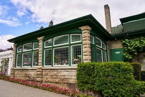 RECORD DATE NOT STATED View of the historic brick building that is the restaurant at Butchart Gardens. 24608489