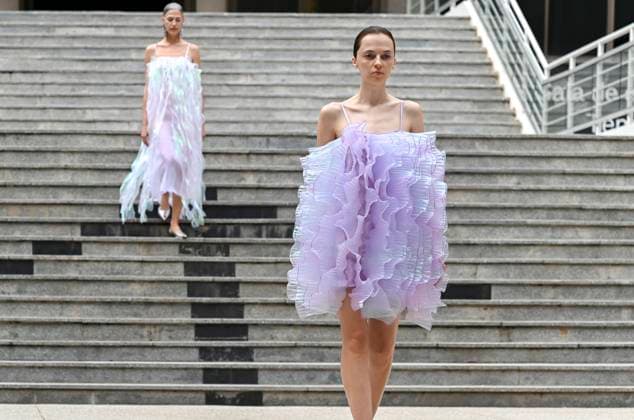 February 18, 2025, Madrid, Madrid, SPAIN: The Museo del Traje in Madrid has hosted the fashion show by designer Duyos, where the designer presents TECNO, his autumn-winter 2025-2026 collection. The designer is parading for the first time outside MBFWMadrid and he does so with a carefully crafted and groundbreaking staging and a clear message to combat ageism and defend that beauty is diverse and ageless. On this unique catwalk at the Museo del Traje, with its imposing main staircase as its cornerstone, more than 40 models, aged between 18 and 64, will showcase the firm s new proposals. Duyos gives visibility to women over 50 who were no longer active, recovering some of the protagonists of his shows in the 90s and 2000s. Among them, Laura S - ZUMAz108 20250218_znp_z108_096 Copyright: xRichardxZubelzux