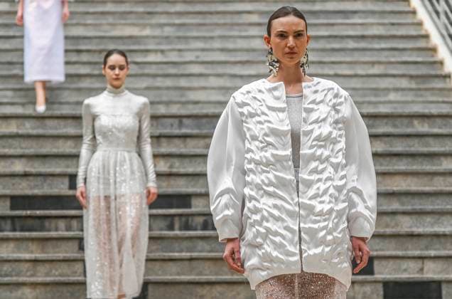 February 18, 2025, Madrid, Madrid, SPAIN: The Museo del Traje in Madrid has hosted the fashion show by designer Duyos, where the designer presents TECNO, his autumn-winter 2025-2026 collection. The designer is parading for the first time outside MBFWMadrid and he does so with a carefully crafted and groundbreaking staging and a clear message to combat ageism and defend that beauty is diverse and ageless. On this unique catwalk at the Museo del Traje, with its imposing main staircase as its cornerstone, more than 40 models, aged between 18 and 64, will showcase the firm s new proposals. Duyos gives visibility to women over 50 who were no longer active, recovering some of the protagonists of his shows in the 90s and 2000s. Among them, Laura S - ZUMAz108 20250218_znp_z108_095 Copyright: xRichardxZubelzux