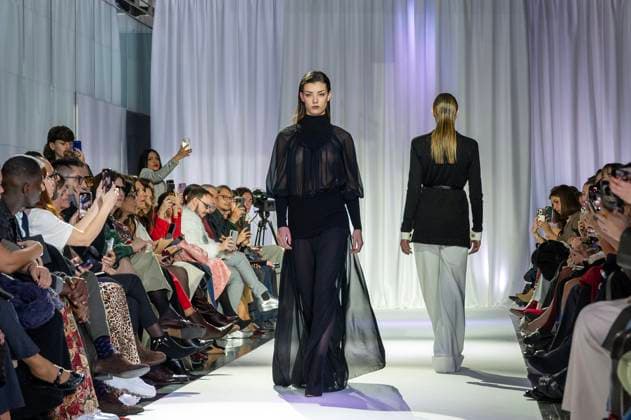 February 19, 2025, Madrid, Madrid, Spain: Model walks the runway at the RAFAEL URQUIZAR fashion show Ã¢â‚¬oeVANGUARDÃ¢â‚¬Â during the Mercedes Benz Fashion Week Madrid at Movistar Arena on February 19, 2025 in Madrid, Spain. Madrid Spain - ZUMAc312 1059031825st Copyright: xOscarxManuelxSanchezx