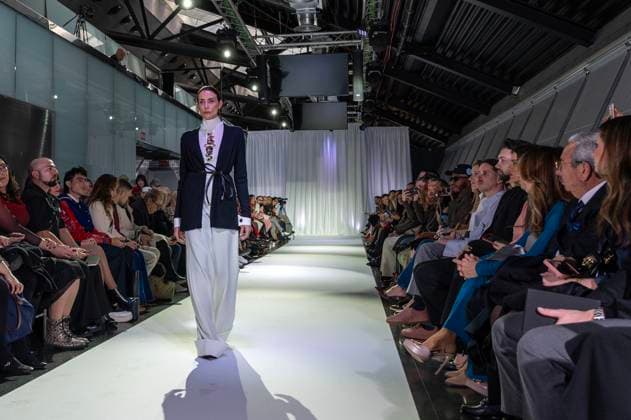February 19, 2025, Madrid, Madrid, Spain: Model walks the runway at the RAFAEL URQUIZAR fashion show Ã¢â‚¬oeVANGUARDÃ¢â‚¬Â during the Mercedes Benz Fashion Week Madrid at Movistar Arena on February 19, 2025 in Madrid, Spain. Madrid Spain - ZUMAc312 1059031908st Copyright: xOscarxManuelxSanchezx