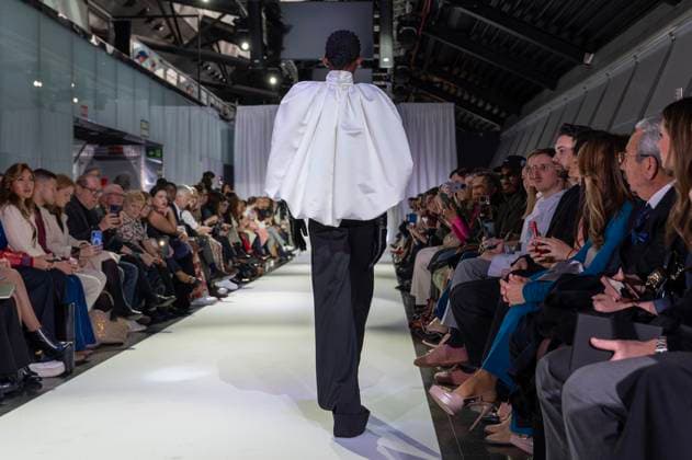 February 19, 2025, Madrid, Madrid, Spain: Model walks the runway at the RAFAEL URQUIZAR fashion show Ã¢â‚¬oeVANGUARDÃ¢â‚¬Â during the Mercedes Benz Fashion Week Madrid at Movistar Arena on February 19, 2025 in Madrid, Spain. Madrid Spain - ZUMAc312 1059031922st Copyright: xOscarxManuelxSanchezx