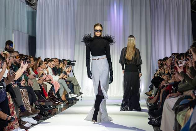 February 19, 2025, Madrid, Madrid, Spain: Model walks the runway at the RAFAEL URQUIZAR fashion show Ã¢â‚¬oeVANGUARDÃ¢â‚¬Â during the Mercedes Benz Fashion Week Madrid at Movistar Arena on February 19, 2025 in Madrid, Spain. Madrid Spain - ZUMAc312 1059031968st Copyright: xOscarxManuelxSanchezx