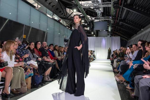 February 19, 2025, Madrid, Madrid, Spain: Model walks the runway at the RAFAEL URQUIZAR fashion show Ã¢â‚¬oeVANGUARDÃ¢â‚¬Â during the Mercedes Benz Fashion Week Madrid at Movistar Arena on February 19, 2025 in Madrid, Spain. Madrid Spain - ZUMAc312 1059032042st Copyright: xOscarxManuelxSanchezx