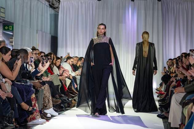 February 19, 2025, Madrid, Madrid, Spain: Model walks the runway at the RAFAEL URQUIZAR fashion show Ã¢â‚¬oeVANGUARDÃ¢â‚¬Â during the Mercedes Benz Fashion Week Madrid at Movistar Arena on February 19, 2025 in Madrid, Spain. Madrid Spain - ZUMAc312 1059032164st Copyright: xOscarxManuelxSanchezx