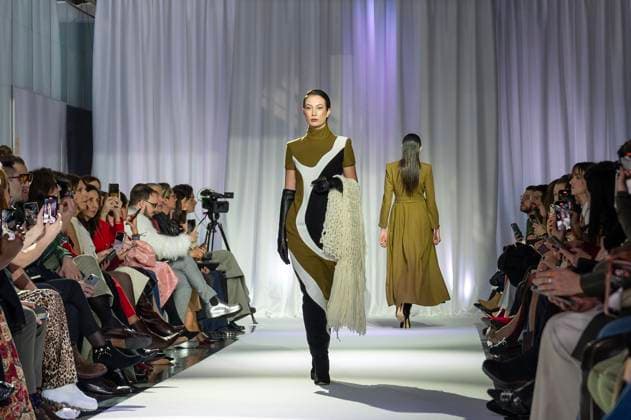 February 19, 2025, Madrid, Madrid, Spain: Model walks the runway at the RAFAEL URQUIZAR fashion show Ã¢â‚¬oeVANGUARDÃ¢â‚¬Â during the Mercedes Benz Fashion Week Madrid at Movistar Arena on February 19, 2025 in Madrid, Spain. Madrid Spain - ZUMAc312 1059032258st Copyright: xOscarxManuelxSanchezx