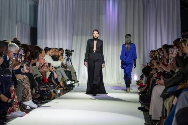February 19, 2025, Madrid, Madrid, Spain: Model walks the runway at the RAFAEL URQUIZAR fashion show Ã¢â‚¬oeVANGUARDÃ¢â‚¬Â during the Mercedes Benz Fashion Week Madrid at Movistar Arena on February 19, 2025 in Madrid, Spain. Madrid Spain - ZUMAc312 1059032309st Copyright: xOscarxManuelxSanchezx