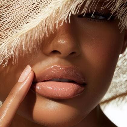 Close up image captures the lower half of a womans face, focusing on her glossy lips and smooth, glowing skin. 25993322 ,property released RECORD DATE NOT STATED