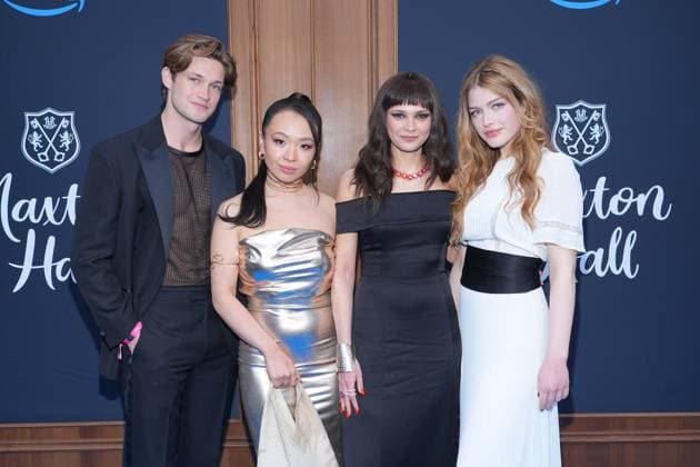 Andrea Guo, Damian Hardung, Harriet Herbig-Matten, Sonja Weisser bei der Premiere von Maxton Hall am 23.04.2024 im Zoo Palast in Berlin. Berlin Deutschland *** Andrea Guo, Damian Hardung, Harriet Herbig Mats, Sonja White at the Premiere from Maxton Hall on 23 04 2024 at Zoo Palace in Berlin Berlin Germany