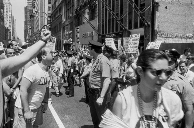 marchers clash with protesters holding up placards with religious statements during NYC Pride March in New York City, USA on June 28th 1992 *** marchers clash with protesters holding up placards with religious statements during NYC Pride March in New York City, USA on June 28th 1992