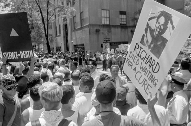 marchers clash with protesters holding up anti homosexual placards during NYC Pride March in New York City, USA on June 28th 1992 *** marchers clash with protesters holding up anti homosexual placards during NYC Pride March in New York City, USA on June 28th 1992
