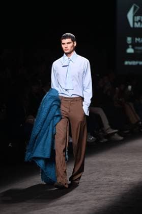 A model wears at collection runway a creation from Mans during Pasarela Cibeles Mercedes-Benz Fashion Week Madrid 2025 in Madrid, on Thursday ,20 February 2025. Cordon Press 